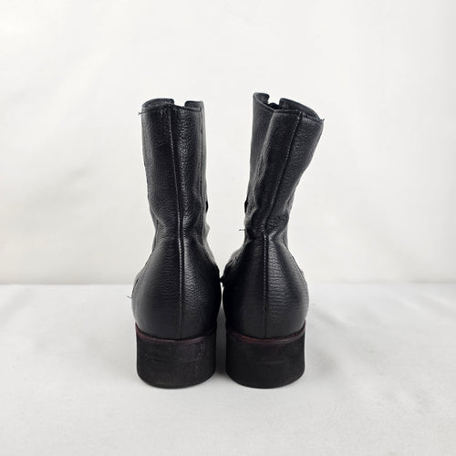 Papucei Black Leather Star Ankle Boots Size 8