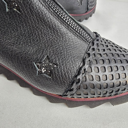 Papucei Black Leather Star Ankle Boots Size 8