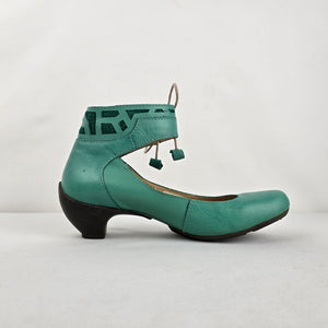Turquoise Leather Lace Up Ankle Strap Low Heel Shoes Size 7