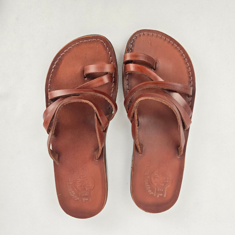 Kamel Brown Leather Strappy Sandals Size 10