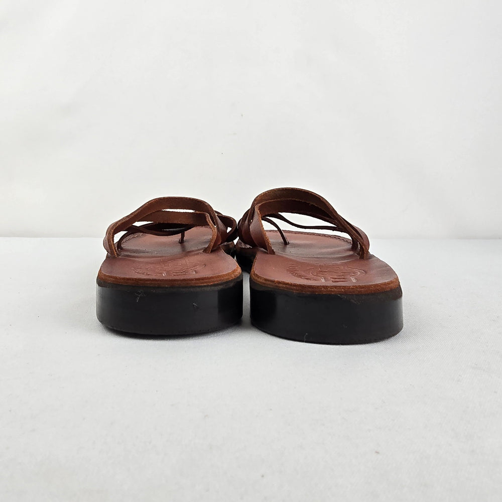 Kamel Brown Leather Strappy Sandals Size 10