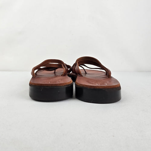 Kamel Brown Leather Strappy Sandals Size 10