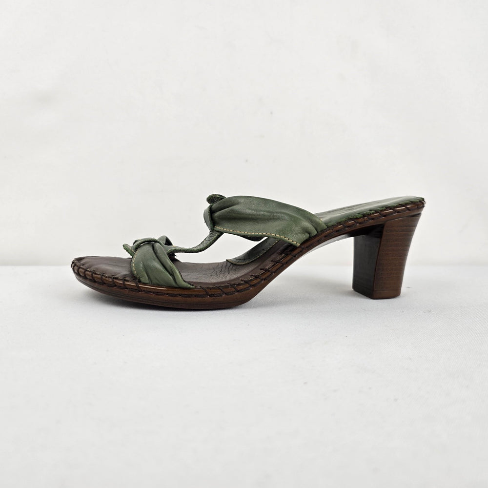 Tsonga Sage Green Leather Heeled Sandals Made in South Africa Size 8