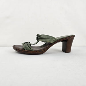 Tsonga Sage Green Leather Heeled Sandals Made in South Africa Size 8