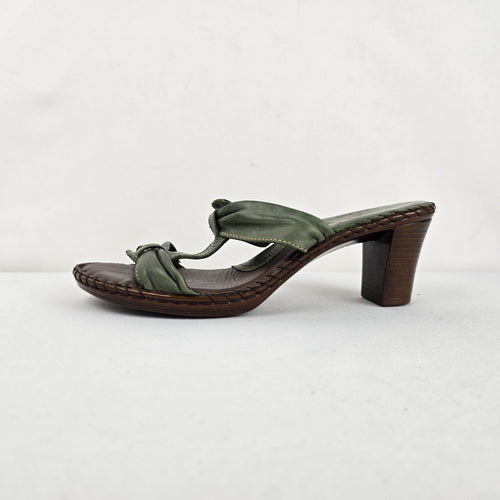 Tsonga Sage Green Leather Heeled Sandals Made in South Africa Size 8