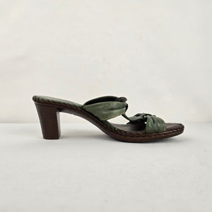 Tsonga Sage Green Leather Heeled Sandals Made in South Africa Size 8