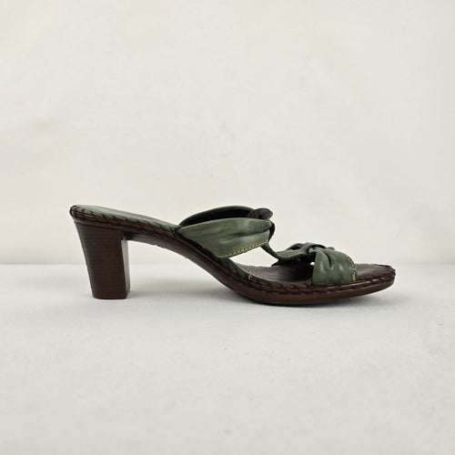 Tsonga Sage Green Leather Heeled Sandals Made in South Africa Size 8