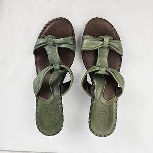 Tsonga Sage Green Leather Heeled Sandals Made in South Africa Size 8