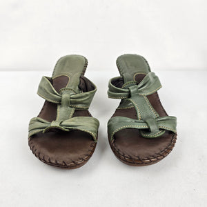 Tsonga Sage Green Leather Heeled Sandals Made in South Africa Size 8