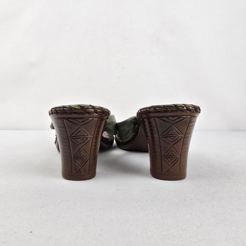 Tsonga Sage Green Leather Heeled Sandals Made in South Africa Size 8