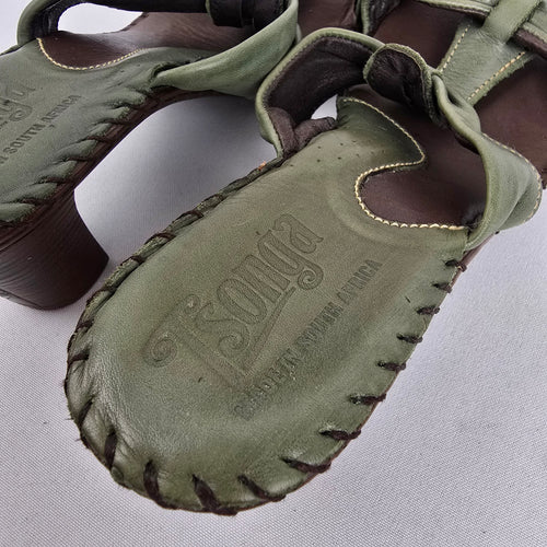 Tsonga Sage Green Leather Heeled Sandals Made in South Africa Size 8