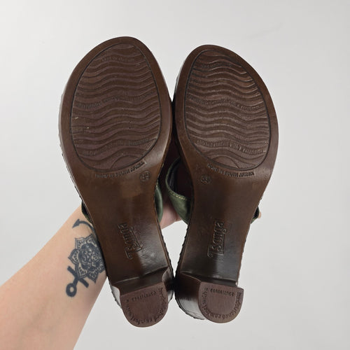 Tsonga Sage Green Leather Heeled Sandals Made in South Africa Size 8