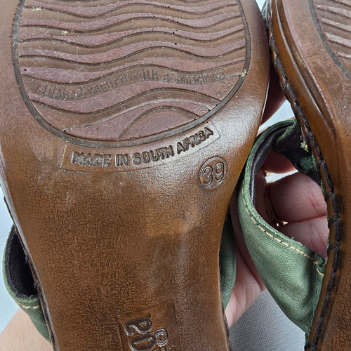Tsonga Sage Green Leather Heeled Sandals Made in South Africa Size 8