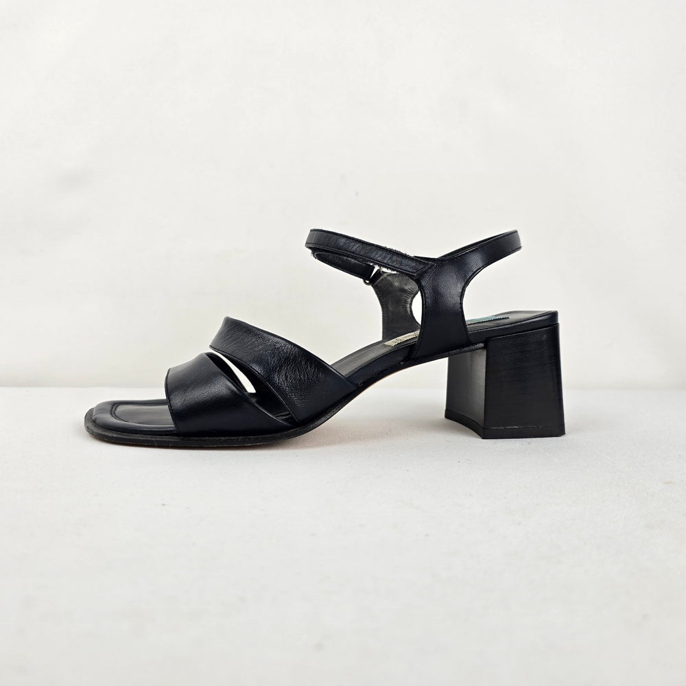 Arnold Churgin Black Italian Leather Block Heel Sandals Size 9