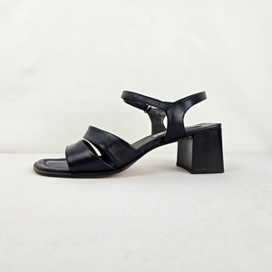 Arnold Churgin Black Italian Leather Block Heel Sandals Size 9