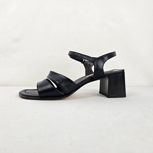Arnold Churgin Black Italian Leather Block Heel Sandals Size 9