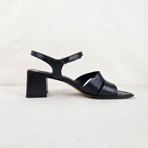 Arnold Churgin Black Italian Leather Block Heel Sandals Size 9