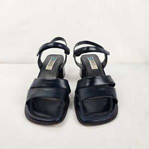 Arnold Churgin Black Italian Leather Block Heel Sandals Size 9