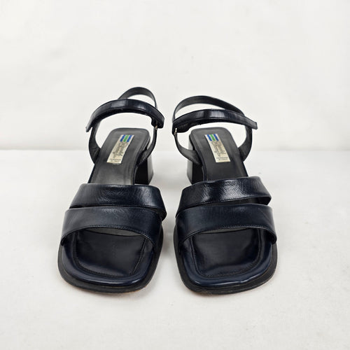 Arnold Churgin Black Italian Leather Block Heel Sandals Size 9