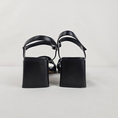 Arnold Churgin Black Italian Leather Block Heel Sandals Size 9