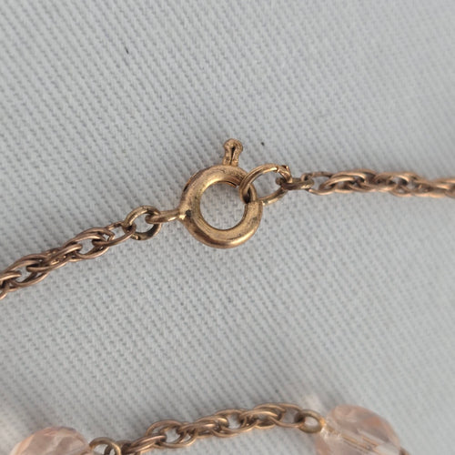 Quality Vintage Pink Rhinestone Pendant Necklace Gold Tone