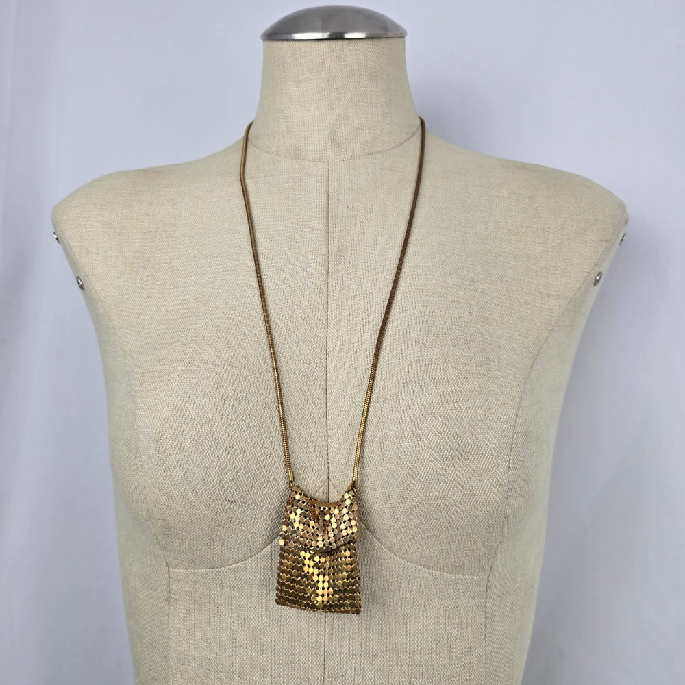 Vintage Gold Mesh Purse Pendant Necklace