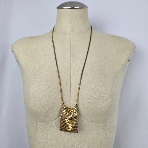 Vintage Gold Mesh Purse Pendant Necklace