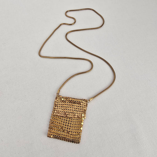 Vintage Gold Mesh Purse Pendant Necklace