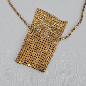 Vintage Gold Mesh Purse Pendant Necklace
