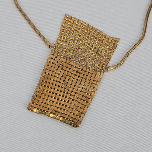 Vintage Gold Mesh Purse Pendant Necklace