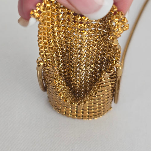 Vintage Gold Mesh Purse Pendant Necklace