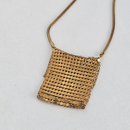Vintage Gold Mesh Purse Pendant Necklace