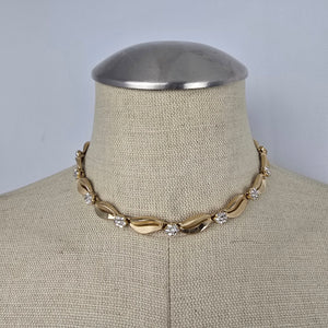 Vintage Trifari Leaf and Rhinestone Choker Necklace