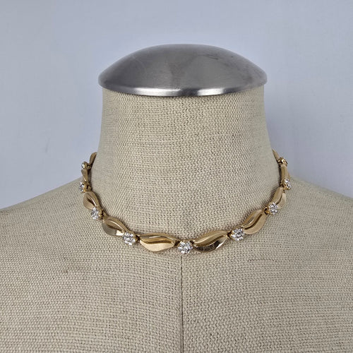 Vintage Trifari Leaf and Rhinestone Choker Necklace