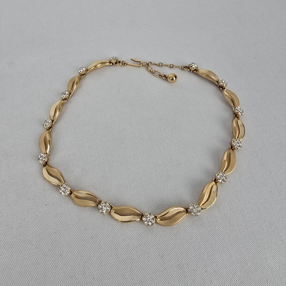 Vintage Trifari Leaf and Rhinestone Choker Necklace