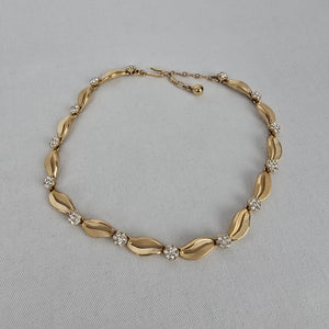 Vintage Trifari Leaf and Rhinestone Choker Necklace
