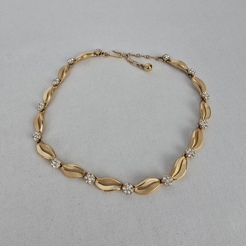Vintage Trifari Leaf and Rhinestone Choker Necklace