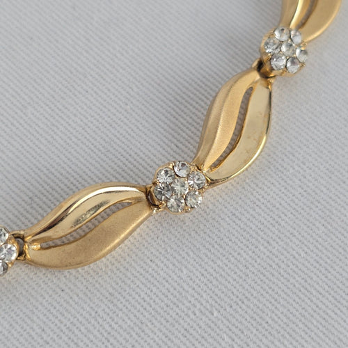 Vintage Trifari Leaf and Rhinestone Choker Necklace