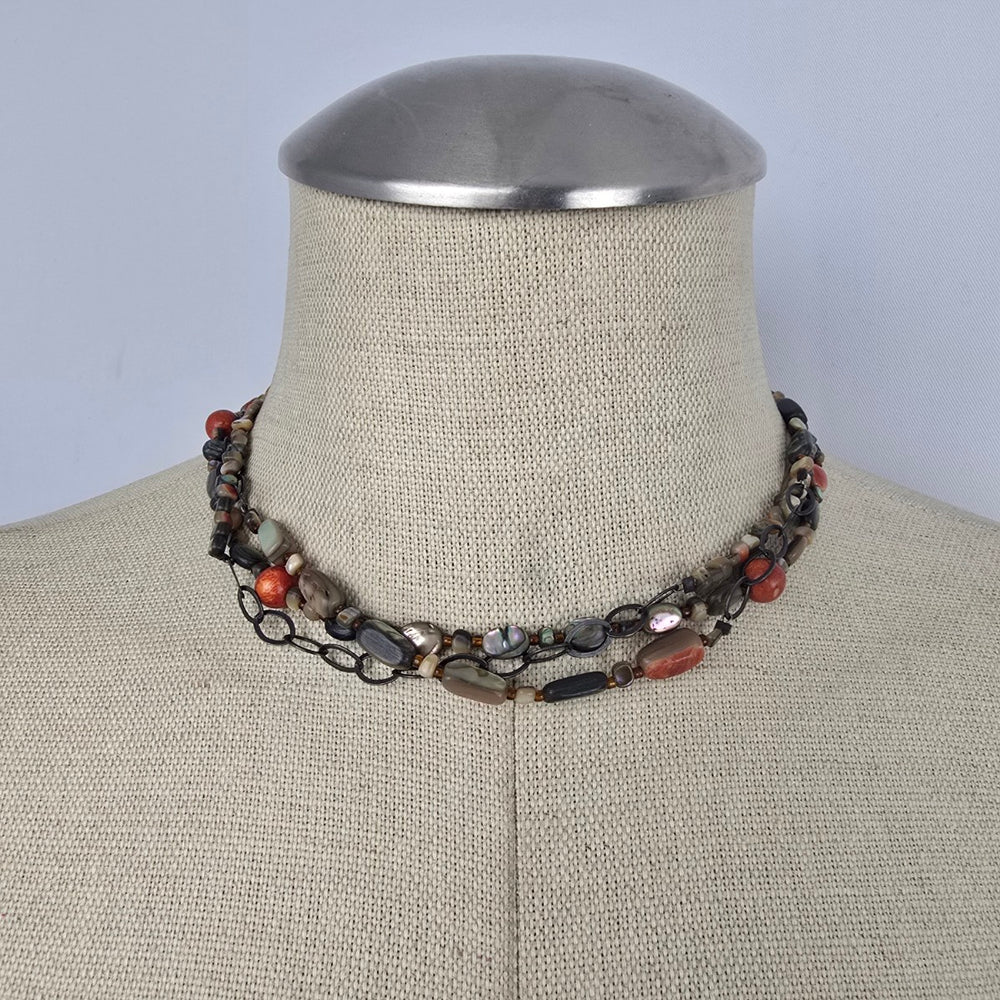 Silpada Fiesta Fun Sterling Silver Multi Strand Sponge Coral Abalone Necklace