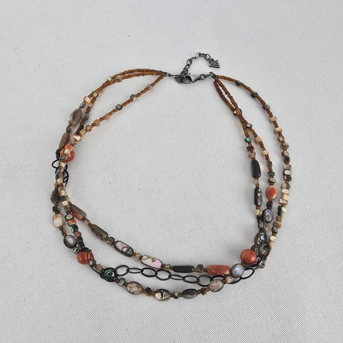 Silpada Fiesta Fun Sterling Silver Multi Strand Sponge Coral Abalone Necklace