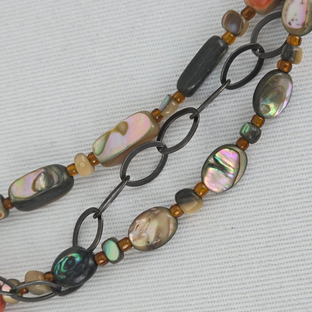 Silpada Fiesta Fun Sterling Silver Multi Strand Sponge Coral Abalone Necklace