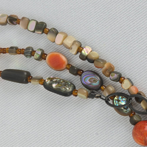 Silpada Fiesta Fun Sterling Silver Multi Strand Sponge Coral Abalone Necklace
