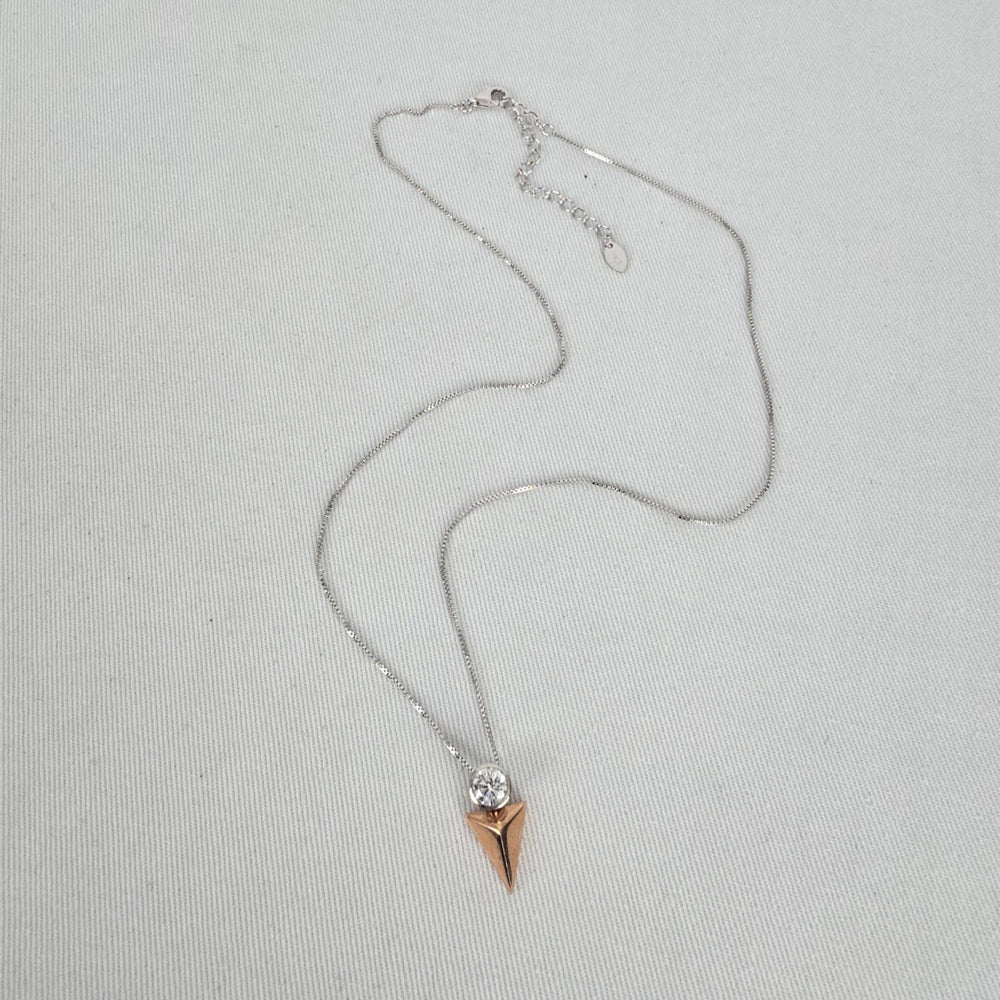 Tocara 925 Sterling Silver Rose Tone Triangle CZ Pendant Necklace