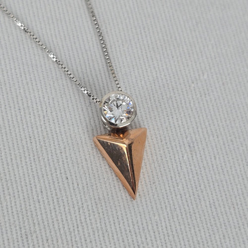 Tocara 925 Sterling Silver Rose Tone Triangle CZ Pendant Necklace