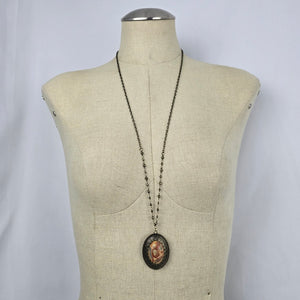Boho Antiqued Gold Tone Stone Pendant Necklace