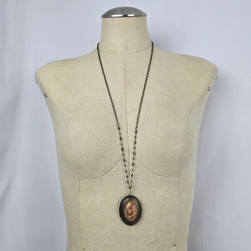 Boho Antiqued Gold Tone Stone Pendant Necklace