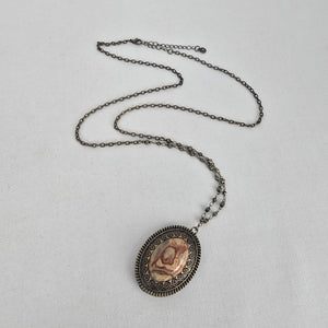 Boho Antiqued Gold Tone Stone Pendant Necklace