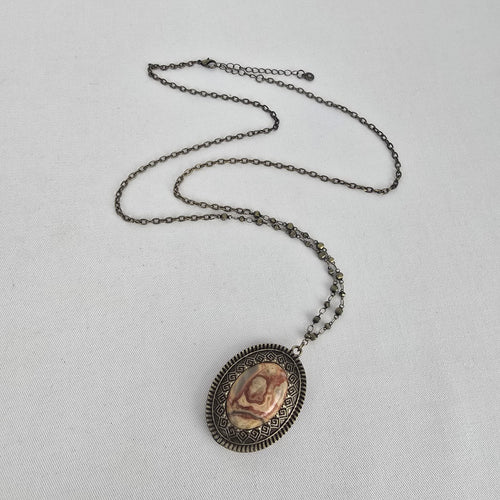 Boho Antiqued Gold Tone Stone Pendant Necklace