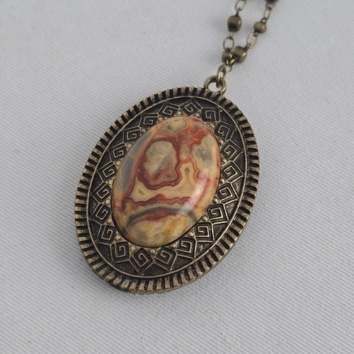 Boho Antiqued Gold Tone Stone Pendant Necklace