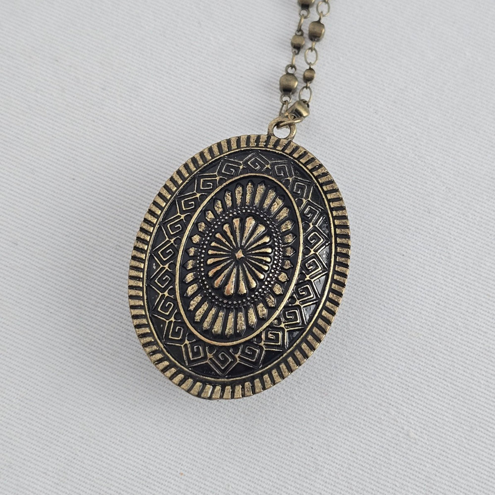 Boho Antiqued Gold Tone Stone Pendant Necklace